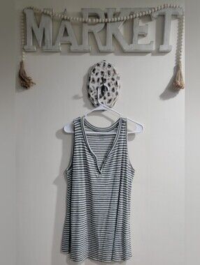 Lane Bryant Olive & White Striped Henley Tank